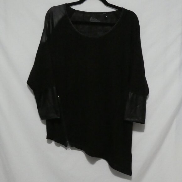 BUFFALO - David Bitton | medium | Black Asymmetrical Top | Faux Leather Accents - Picture 1 of 16